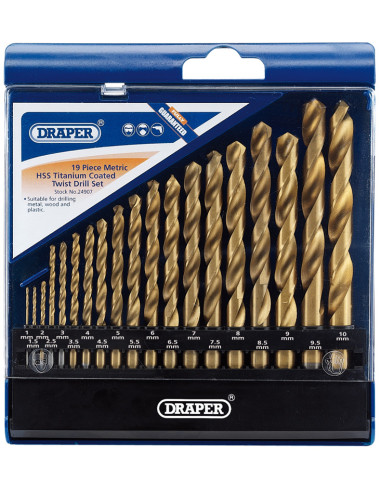 Boîte de 19 forets DRAPER HSS titane 1 à 10mm