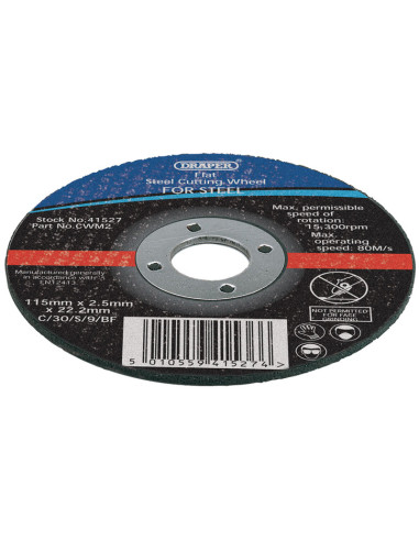 DRAPER Set of 10 Cutting Discs Ø115 Thickness 1,2mm Grit 80