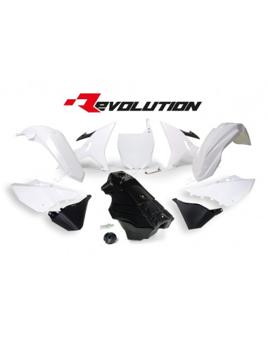 RACETECH Revolution Plastic Kit + Gas Tank Black/White Yamaha YZ125/250