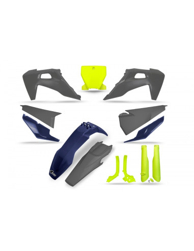 Kit plastiques UFO jaune fluo/bleu/gris - Husqvarna