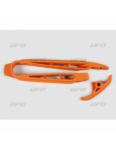 Kit patin de bras oscillant + patin de chaîne inférieur UFO orange KTM