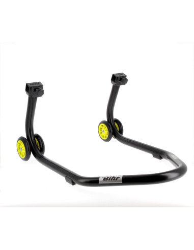 BIHR Home Track Rear Paddock Stand with "V" Adapters Matt Black Yellow Wheels