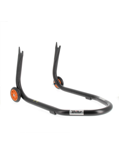 BIHR Home Track Fixed Rear Paddock Stand with "V" Adapters Matt Black Orange Wheels