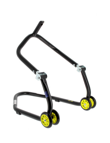 BIHR Home Track Under Triple Clamp Front Paddock Stand Matt Black Yellow Wheels