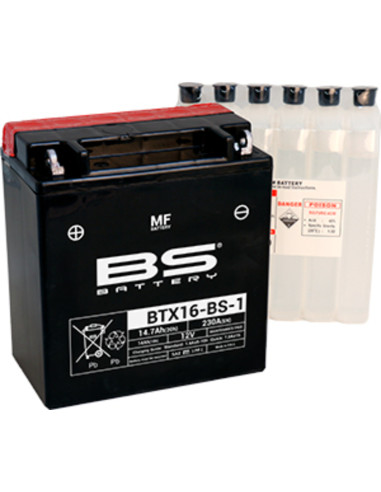 BS BATTERY Battery Maintenance Free with Acid Pack - BTX16-BS