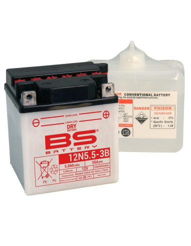 BS BATTERY Battery Conventional with Acid Pack - 12N5.5A-3B