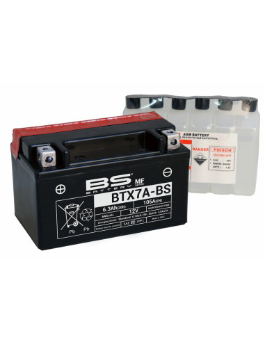 Batterie BS BATTERY Sans entretien avec pack acide - BTX7A