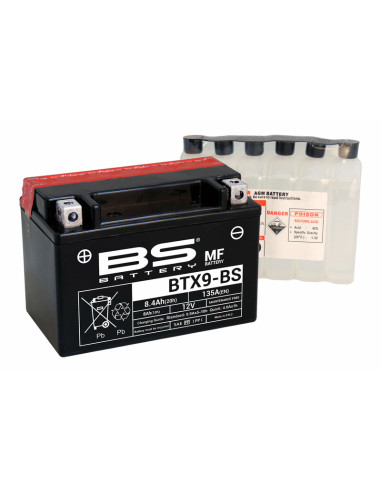 Batterie BS BATTERY Sans entretien avec pack acide - BTX9-BS