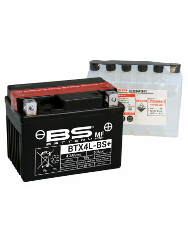 BS BATTERY Battery Maintenance Free with Acid Pack - BTX4L