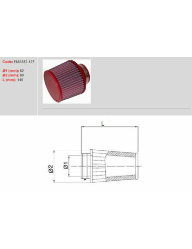 Filtre à air BMC conique Ø52mm - FMSS52-127