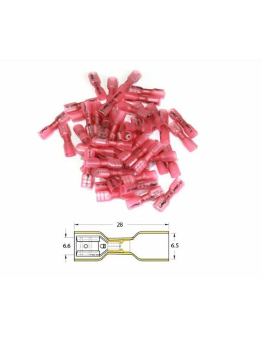BIHR Female Heat-shrinkable Crimping Spade Connector Ø0.5mm²/1.5mm² - 50pcs Transparent Red