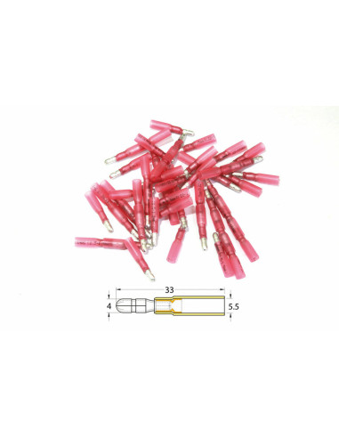 BIHR Female Heat-shrinkable Crimping Bullet Connector Ø0.5mm²/1.5mm² - 50pcs Transparent Red