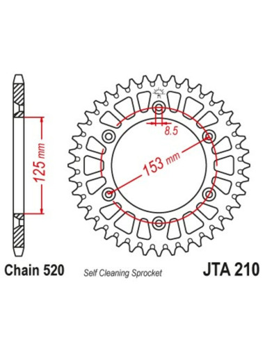 JT SPROCKETS Aluminium Ultra-Light Self-Cleaning Rear Sprocket 210 - 520