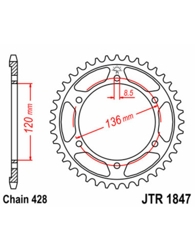 JT SPROCKETS Steel Standard Rear Sprocket 1847 - 428