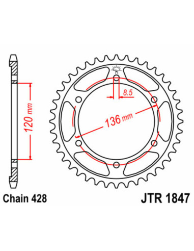 Couronne JT SPROCKETS acier standard 1847 - 428