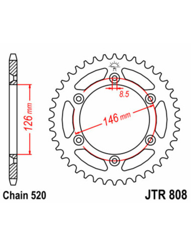 JT SPROCKETS Steel Standard Rear Sprocket 808 - 520