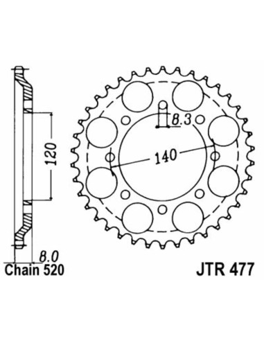 Couronne JT SPROCKETS acier standard 477 - 520