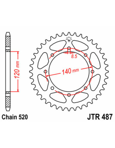 JT SPROCKETS Steel Standard Rear Sprocket 487 - 520