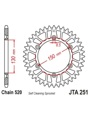 Couronne JT SPROCKETS aluminium ultra-light anti-boue 251 - 520