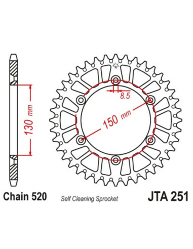JT SPROCKETS Aluminium Ultra-Light Self-Cleaning Rear Sprocket 251 - 520