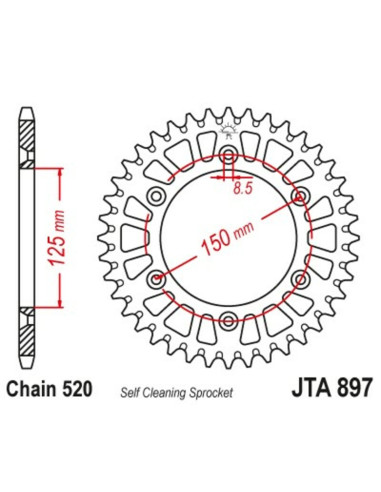 JT SPROCKETS Aluminium Ultra-Light Self-Cleaning Rear Sprocket 897 - 520