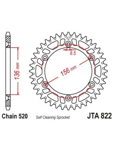 JT SPROCKETS Aluminium Ultra-Light Self-Cleaning Rear Sprocket 822 - 520