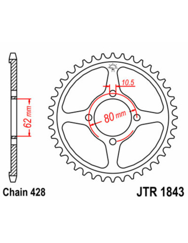 JT SPROCKETS Steel Standard Rear Sprocket 1843 - 428