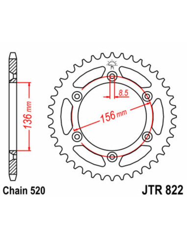 JT SPROCKETS Steel Standard Rear Sprocket 822 - 520