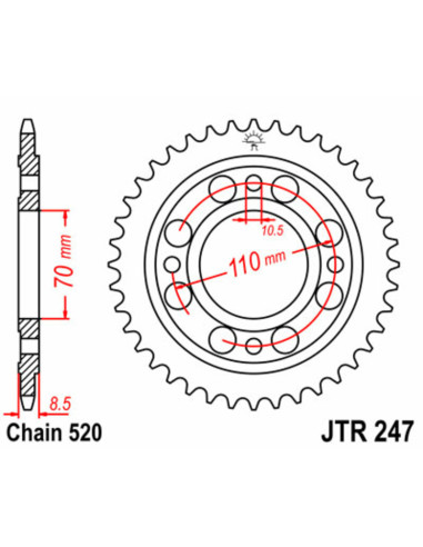 Couronne JT SPROCKETS acier standard 247 - 520