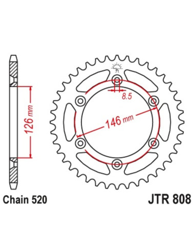 JT SPROCKETS Steel Self-Cleaning Rear Sprocket 808 - 520