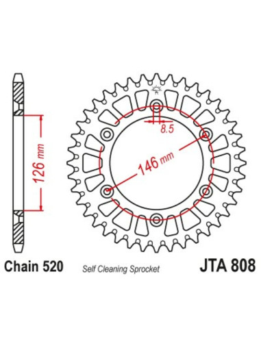 Couronne JT SPROCKETS aluminium ultra-light anti-boue 808 - 520