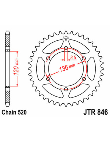 JT SPROCKETS Steel Standard Rear Sprocket 846 - 520