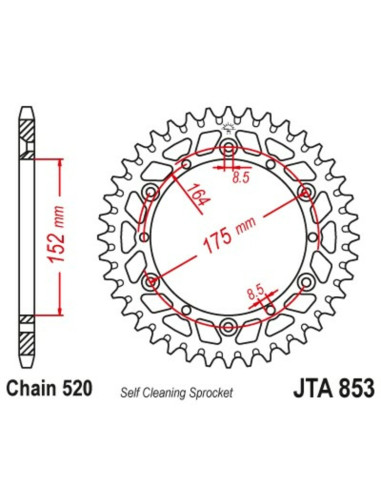 JT SPROCKETS Aluminium Ultra-Light Self-Cleaning Rear Sprocket 853 - 520
