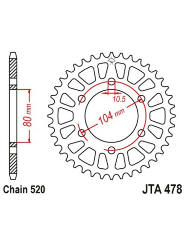 JT SPROCKETS Aluminium Ultra-Light Self-Cleaning Rear Sprocket 478 - 520