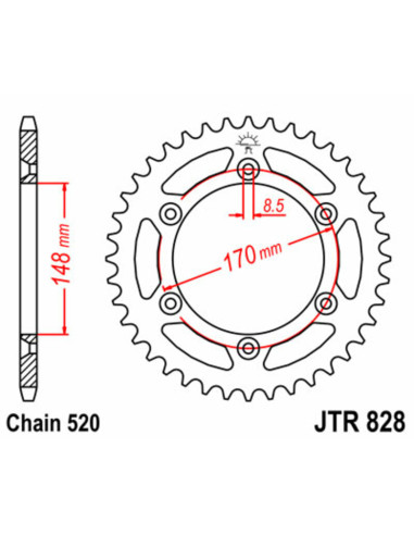 JT SPROCKETS Steel Standard Rear Sprocket 828 - 520