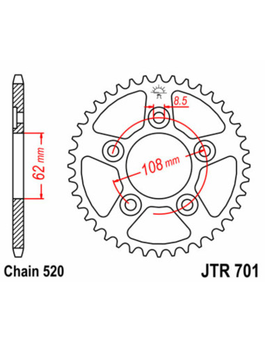 JT SPROCKETS Steel Standard Rear Sprocket 701 - 520