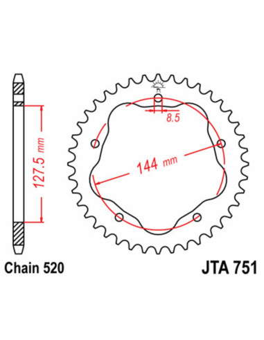 JT SPROCKETS Steel Ultra-Light Rear Sprocket 751 - 520