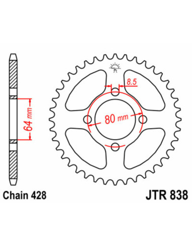 JT SPROCKETS Steel Standard Rear Sprocket 838 - 428