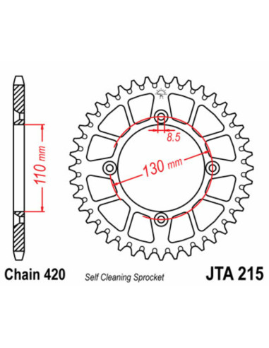 JT SPROCKETS Aluminium Ultra-Light Self-Cleaning Rear Sprocket 215 - 420