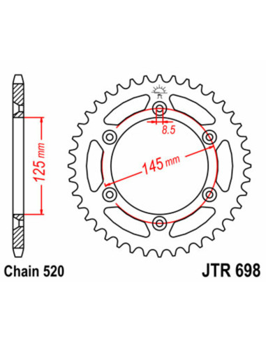 JT SPROCKETS Steel Standard Rear Sprocket 698 - 520