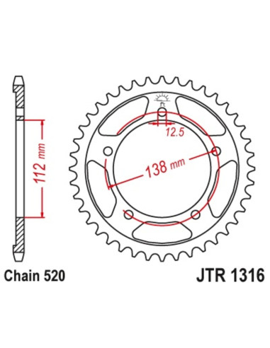 JT SPROCKETS Steel Standard Rear Sprocket 1316 - 520