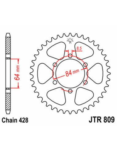 JT SPROCKETS Steel Standard Rear Sprocket 809 - 428