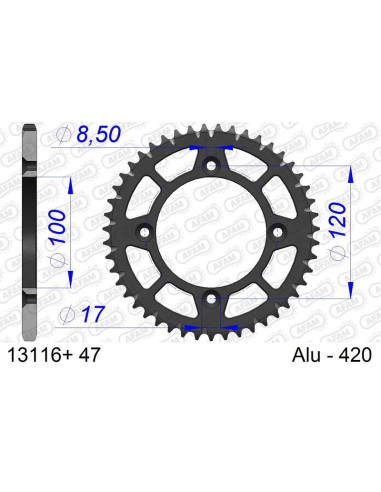 AFAM Aluminium Ultra-Light Hard Anodized Rear Sprocket 13116 - 420