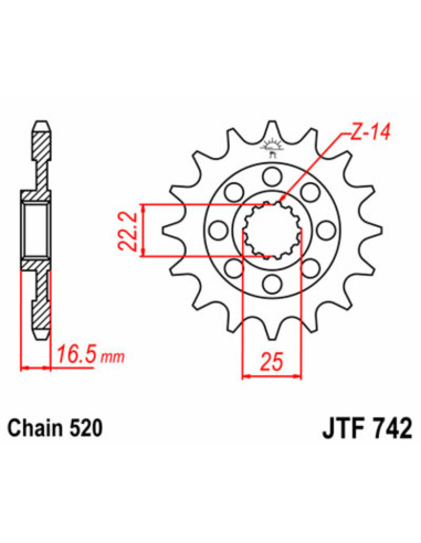 Pignon JT SPROCKETS acier standard 742 - 520