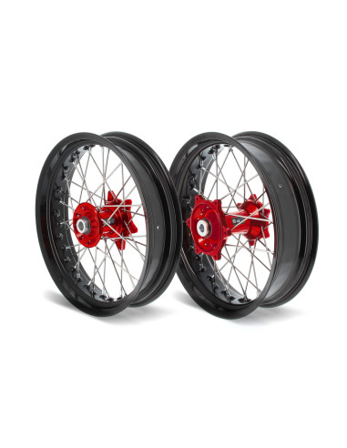 ART SM Complete Front + Rear Wheel 17x3,50/17x4,50 Black Rim/Red Hub Honda