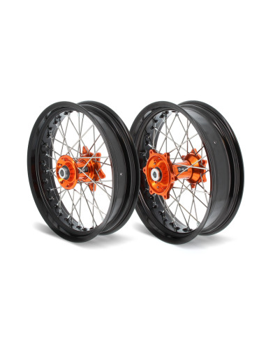 ART SM Complete Front + Rear Wheel 17x3,50/17x4,50 Black Rim/Orange Hub KTM