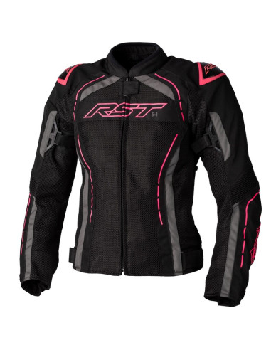 RST Ladies S1 Mesh CE Textile Jacket - Black/Neon Pink Size S