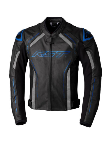 RST S1 CE Leather Jacket - Black/Grey/Neon Blue Size M
