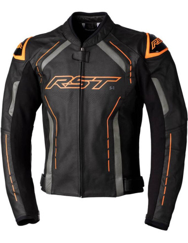 RST S1 CE Leather Jacket - Black/Grey/Neon Orange Size XL