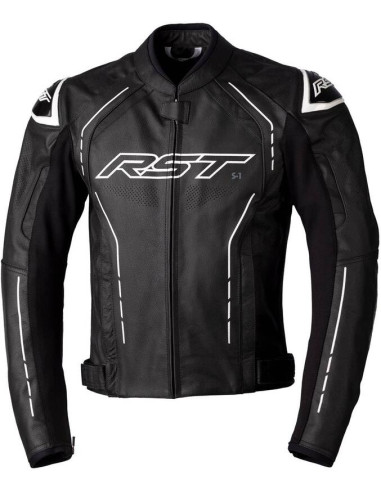 RST S1 CE Leather Jacket - Black/Black/White Size XS